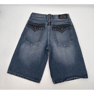N.B.N Gear Men's Size 30 Blue Jeans Shorts Y2K, baggy,‎ white leg, skater shorts